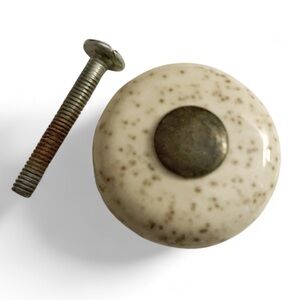 Amerock Mushroom Speck Porcelain Brass Drawer Cabinet Pulls Knobs Vintage 40+ ct